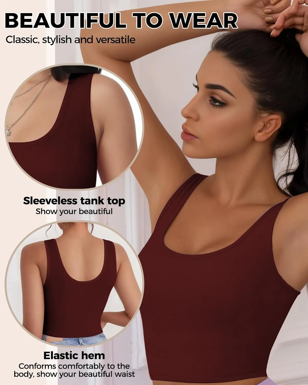1-3Pcs Crop Tops for Women, U Neck Sleeveless Tank Tops, Basic Cropped Racerback Going Out Tops Athletic Sports Shirts
