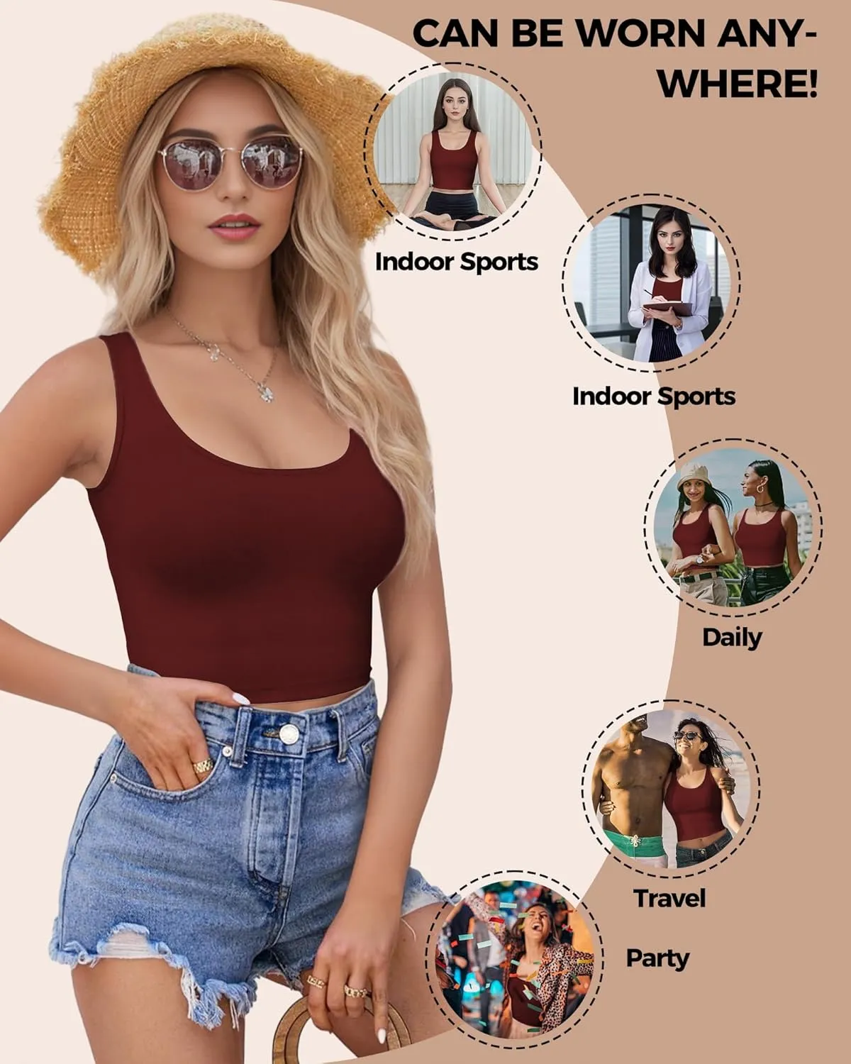 1-3Pcs Crop Tops for Women, U Neck Sleeveless Tank Tops, Basic Cropped Racerback Going Out Tops Athletic Sports Shirts