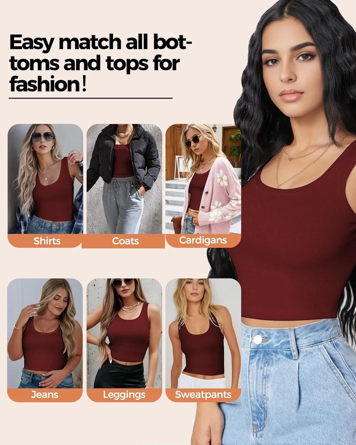 1-3Pcs Crop Tops for Women, U Neck Sleeveless Tank Tops, Basic Cropped Racerback Going Out Tops Athletic Sports Shirts