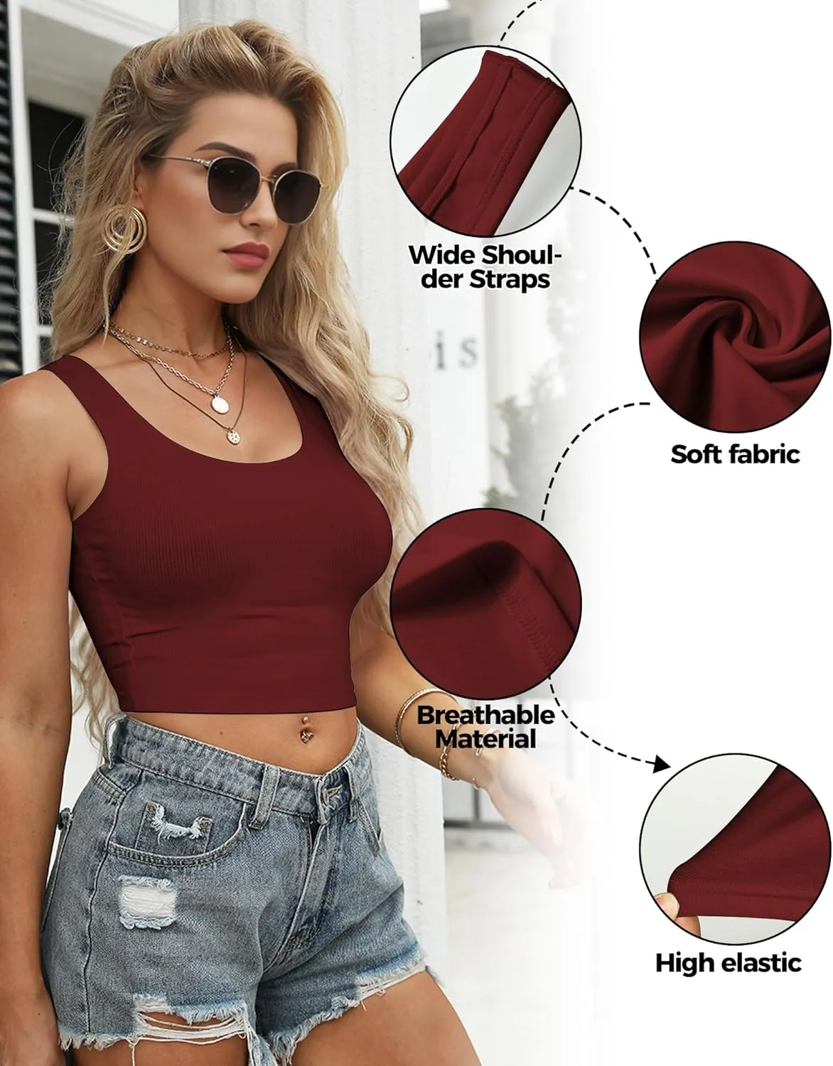 1-3Pcs Crop Tops for Women, U Neck Sleeveless Tank Tops, Basic Cropped Racerback Going Out Tops Athletic Sports Shirts