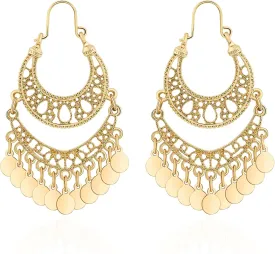 18K Gold Plated Filigree Dangling Large Gold Chandelier Earrings for Women Indian Jewelry for Women