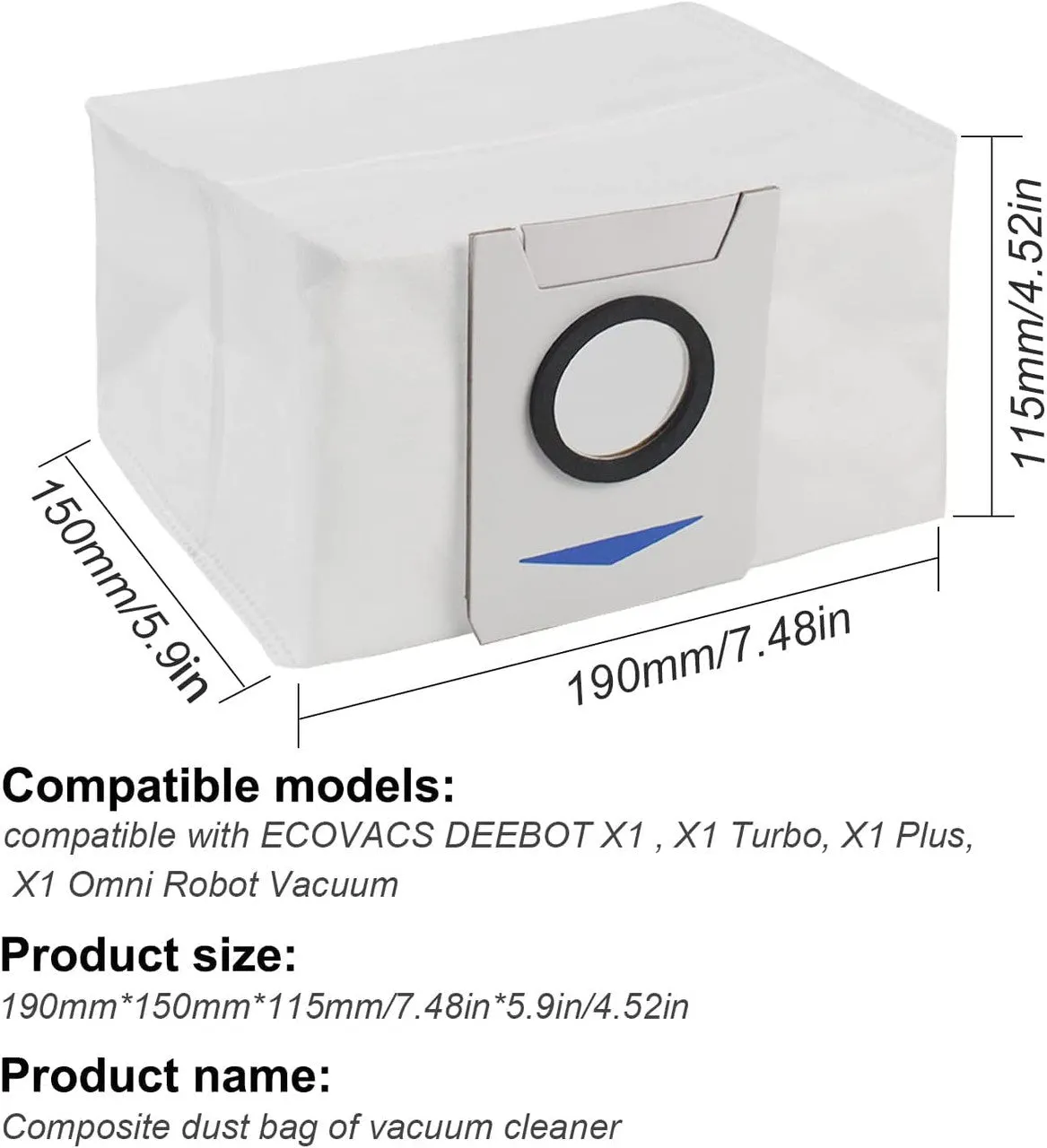 6 Auto Empty Station Dust Bags for Ecovacs Deebot X1 Omni Series Robots