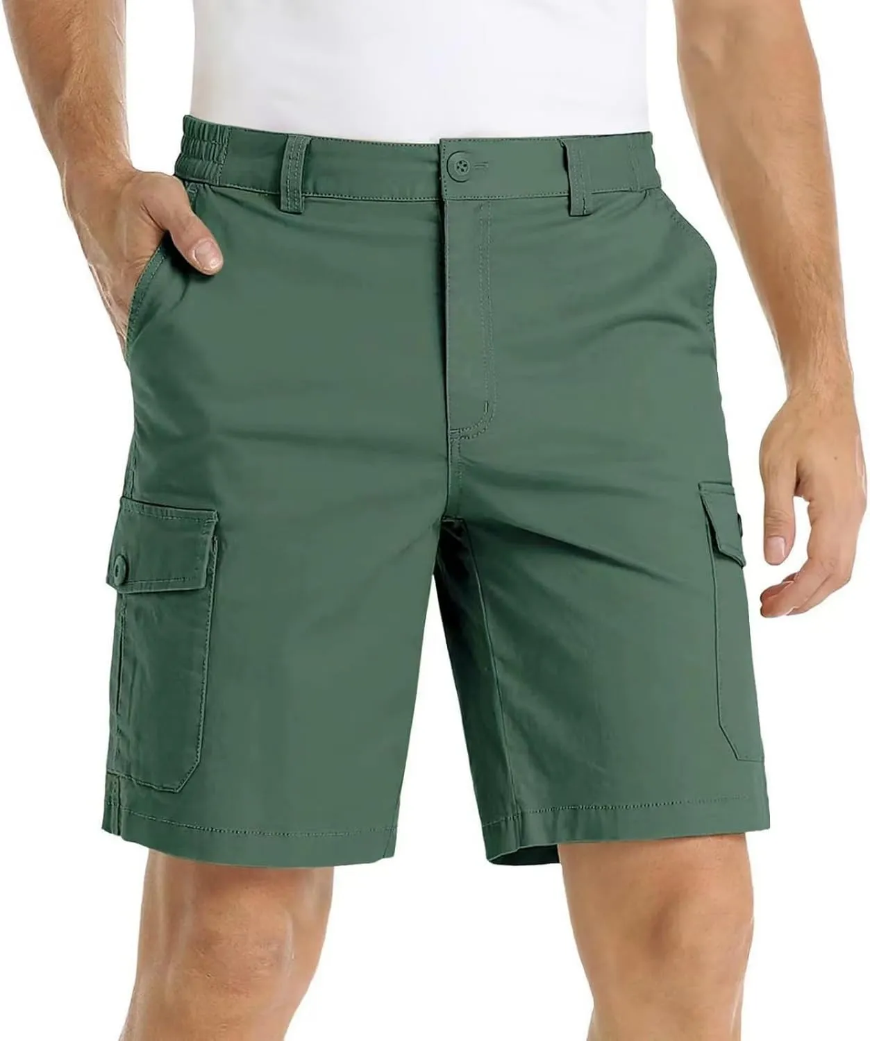 Athletic Cargo Shorts for Men Casual Lightweight Baggy Button Zipper Pants Loose Pockets Summer Beach Half Pants