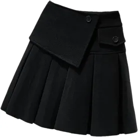 Autumn Winter Women's Mini Skirts Korean Plaid Print Pleated Skirts Wool Blends Skirt Bottoms