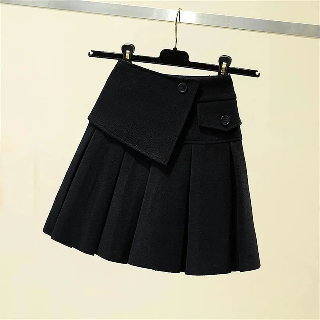 Autumn Winter Women's Mini Skirts Korean Plaid Print Pleated Skirts Wool Blends Skirt Bottoms