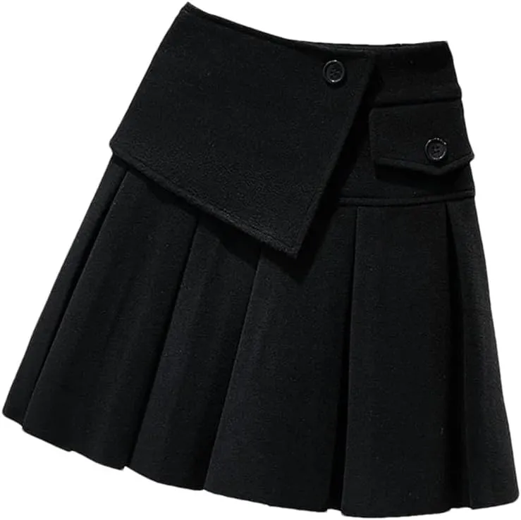 Autumn Winter Women's Mini Skirts Korean Plaid Print Pleated Skirts Wool Blends Skirt Bottoms