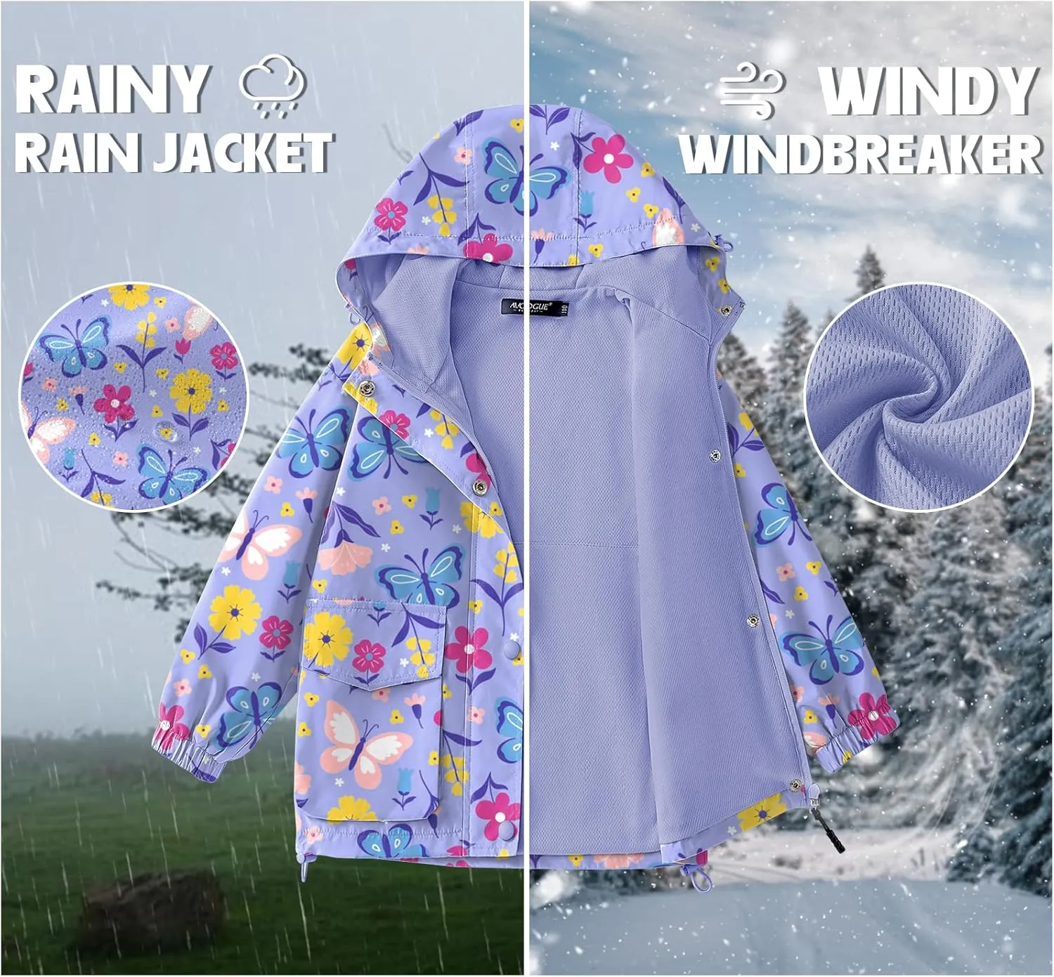 Avoogue Toddler Rain Jacket Windbreaker Lined Raincoat Waterproof Hooded Lightweight Rain Coats With Pockets 4-12Y