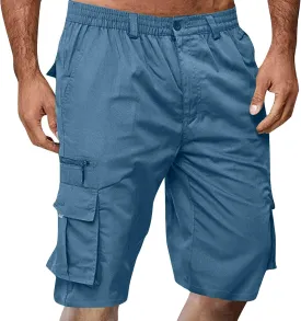 Baggy Cargo Shorts for Men Button Elastic Waist Work Shorts Lightweight Hiking Tactical Shorts Multi Zipper Pockets