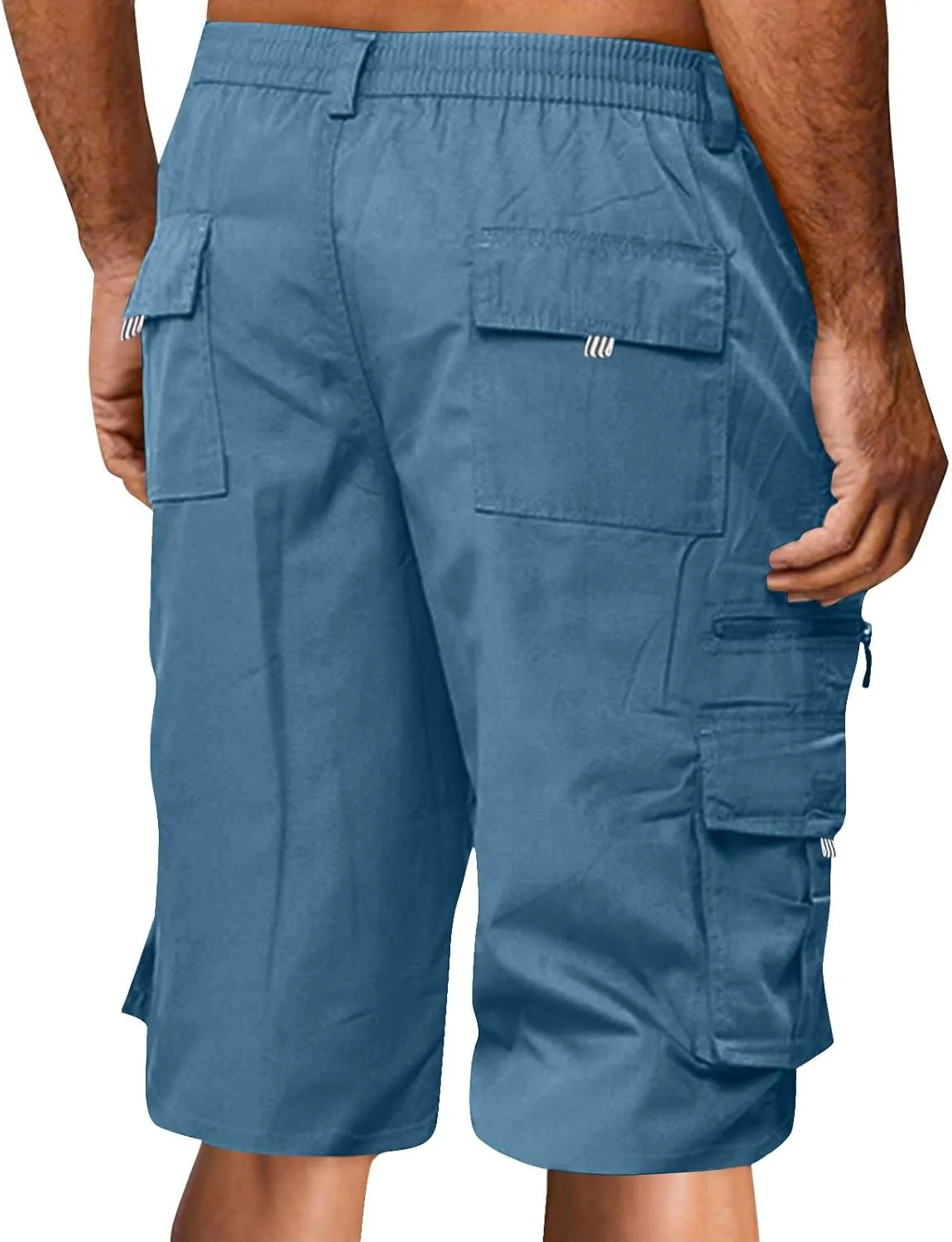Baggy Cargo Shorts for Men Button Elastic Waist Work Shorts Lightweight Hiking Tactical Shorts Multi Zipper Pockets