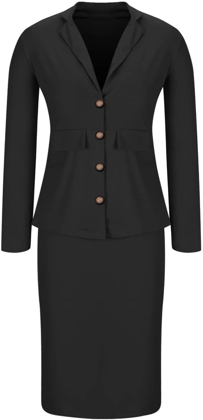 Blazer Sets Women 2 Piece Outfits Business Formal Suit Spring Fall Casual Work Balzers Jacket Skirt Dress Set