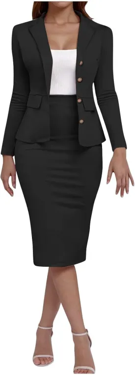 Blazer Sets Women 2 Piece Outfits Business Formal Suit Spring Fall Casual Work Balzers Jacket Skirt Dress Set
