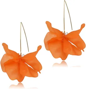Boho Rose Petal Dangle Resin Earrings - Long Drop Acrylic Tiered Flower Earrings - Statement Exaggerated Floral Tassel Earrings for Women and Girls
