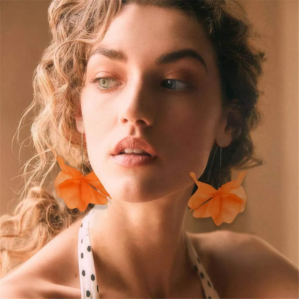 Boho Rose Petal Dangle Resin Earrings - Long Drop Acrylic Tiered Flower Earrings - Statement Exaggerated Floral Tassel Earrings for Women and Girls