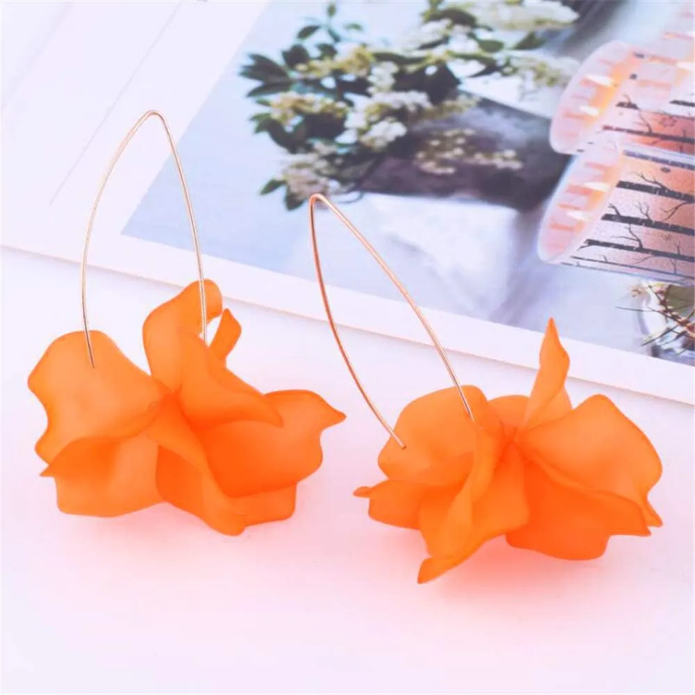 Boho Rose Petal Dangle Resin Earrings - Long Drop Acrylic Tiered Flower Earrings - Statement Exaggerated Floral Tassel Earrings for Women and Girls