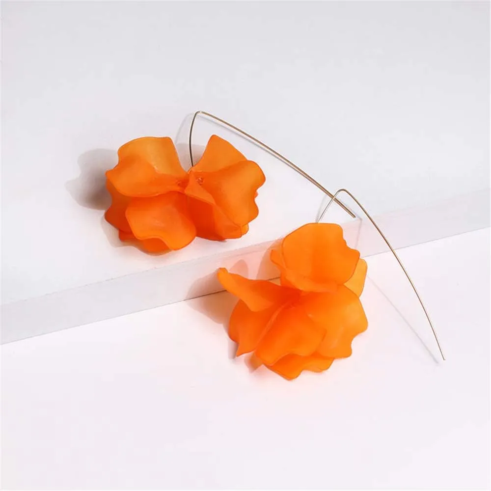 Boho Rose Petal Dangle Resin Earrings - Long Drop Acrylic Tiered Flower Earrings - Statement Exaggerated Floral Tassel Earrings for Women and Girls