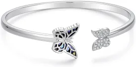 Butterfly Cuff Bracelet for Women 925 Sterling Silver Abalone Shell Jewelry Elegant Butterfly Adjustable Open Bangle Birthday Gift for Her