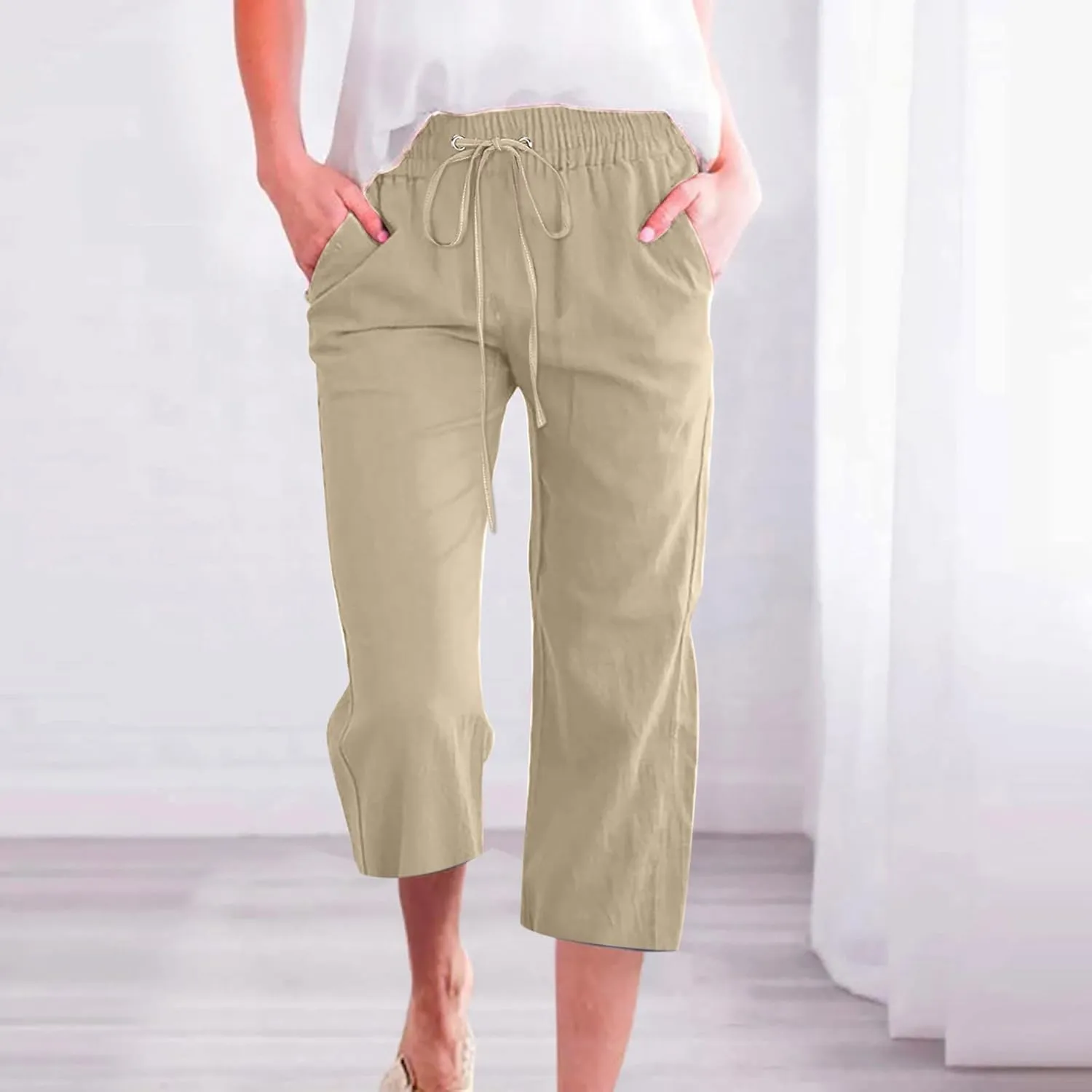 Capri Pants for Women 2024 Summer Casual Capri Leggings Lightweight High Wasit Stretch Cropped Trousers with Pockets