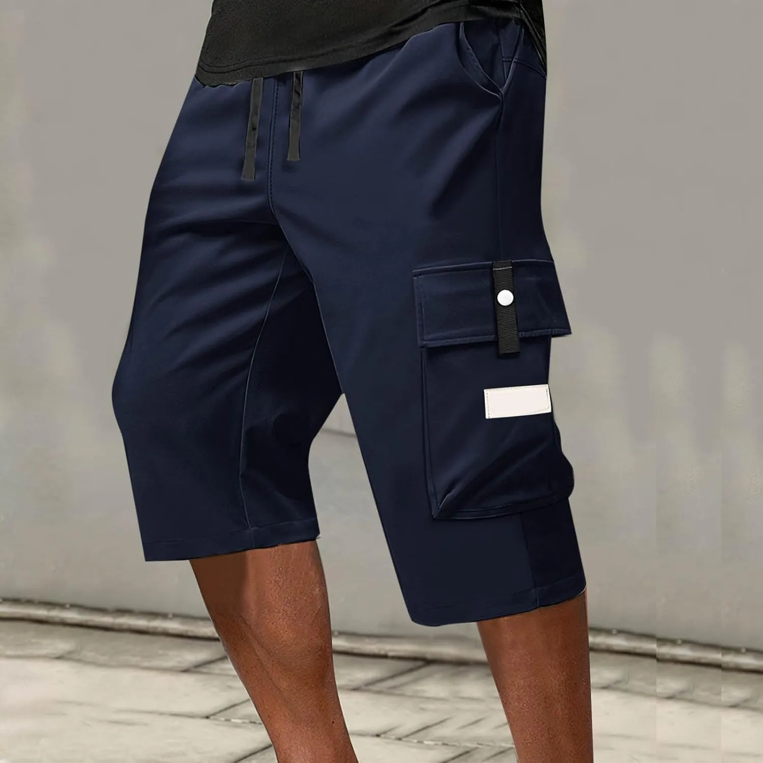 Cargo Shorts for Men Tie Knot Multi-Pockets Straight Leg Casual Shorts Outdoor Hiking Workout Jogging Pants for Summer