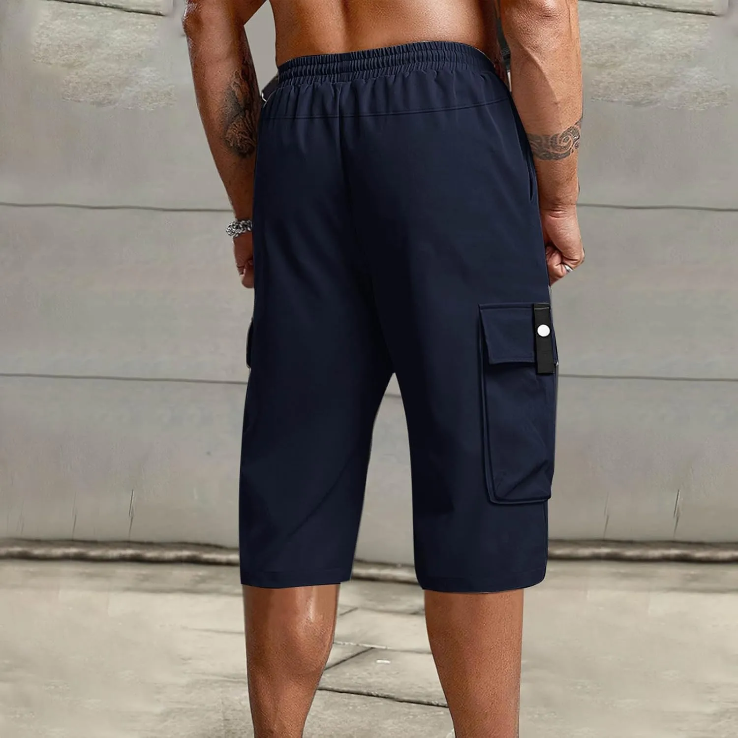 Cargo Shorts for Men Tie Knot Multi-Pockets Straight Leg Casual Shorts Outdoor Hiking Workout Jogging Pants for Summer