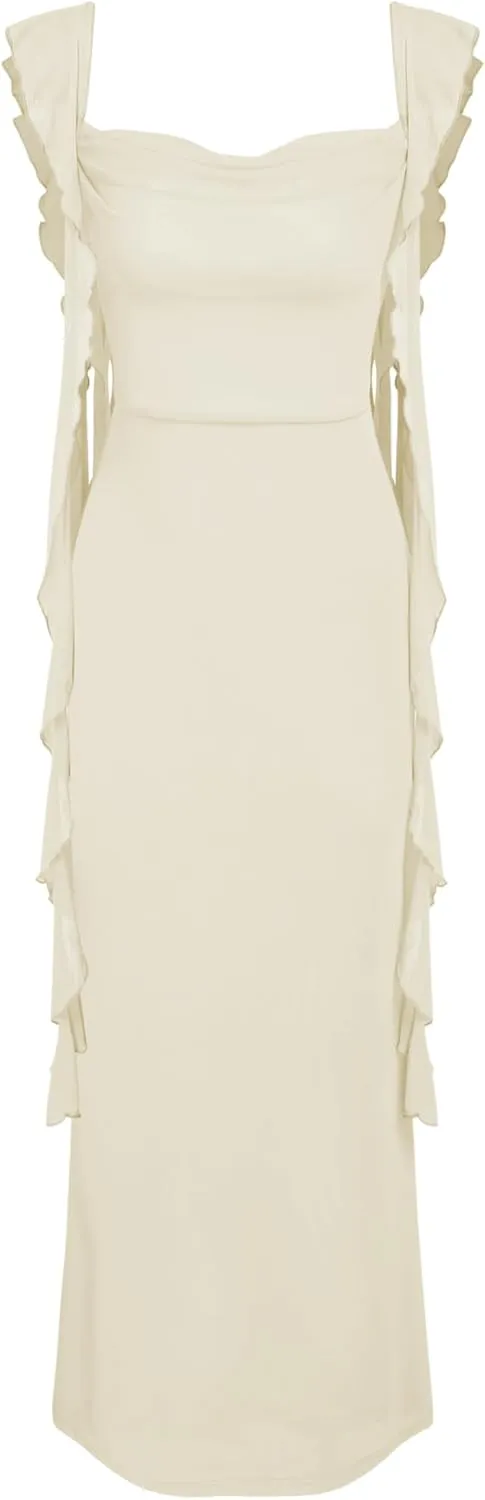 CIDER Formal Dresses for Women Wedding Guest Dresses Summer Maxi Dress Sleeveless Mesh Ruffle Cocktail Bodycon Dresses 2025