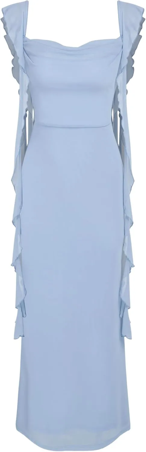 CIDER Formal Dresses for Women Wedding Guest Dresses Summer Maxi Dress Sleeveless Mesh Ruffle Cocktail Bodycon Dresses 2025