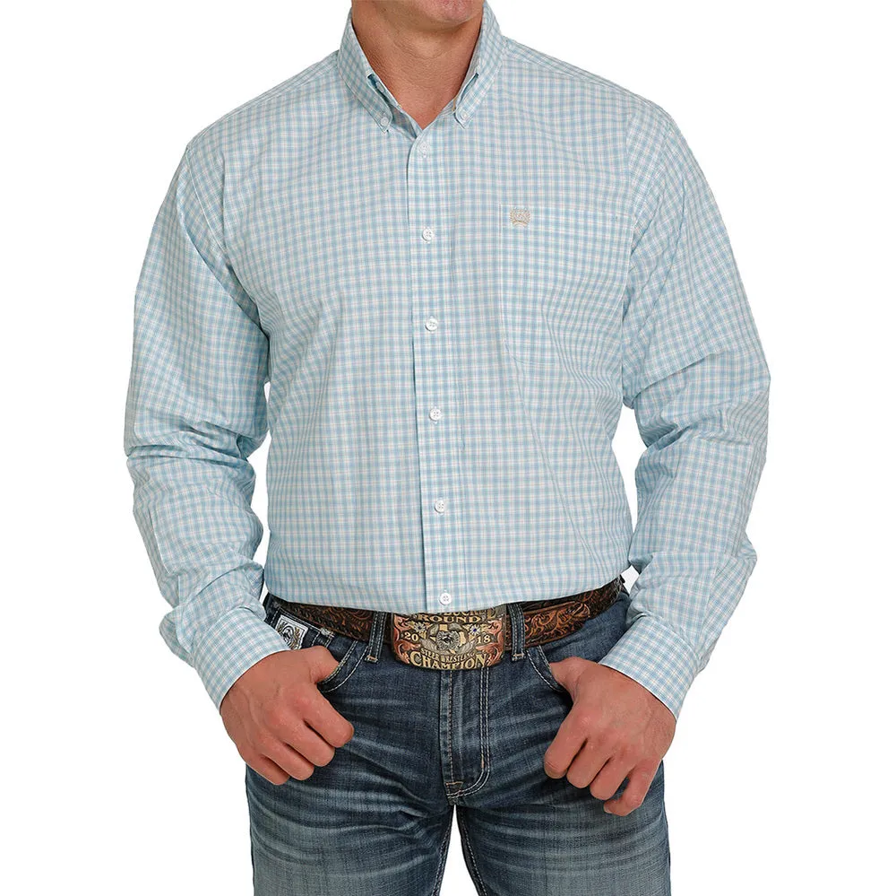 Cinch Mens Plaid Button Down Western Shirt - Blue/White - MTW1105435 - On Sale