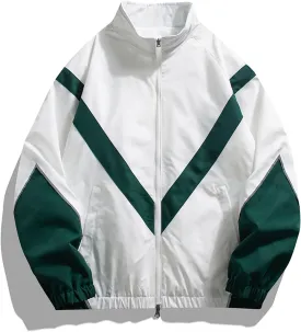 CORIRESHA Men's Classic Color Block Lightweight Jacket Varsity Zip-Up Casual Bomber Windbreaker Coat