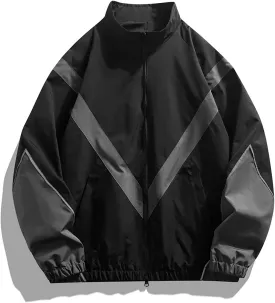 CORIRESHA Men's Classic Color Block Lightweight Jacket Varsity Zip-Up Casual Bomber Windbreaker Coat