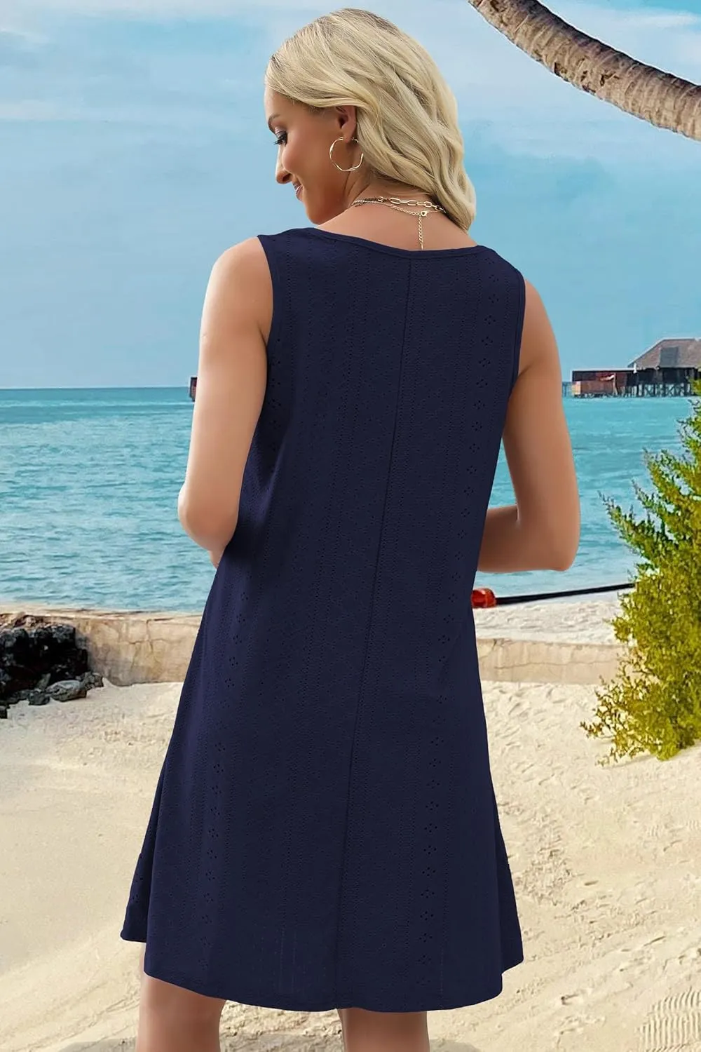 elescat Sundresses for Women Summer Beach V Neck Sleeveless Dress Swimsuit Coverup with Pockets