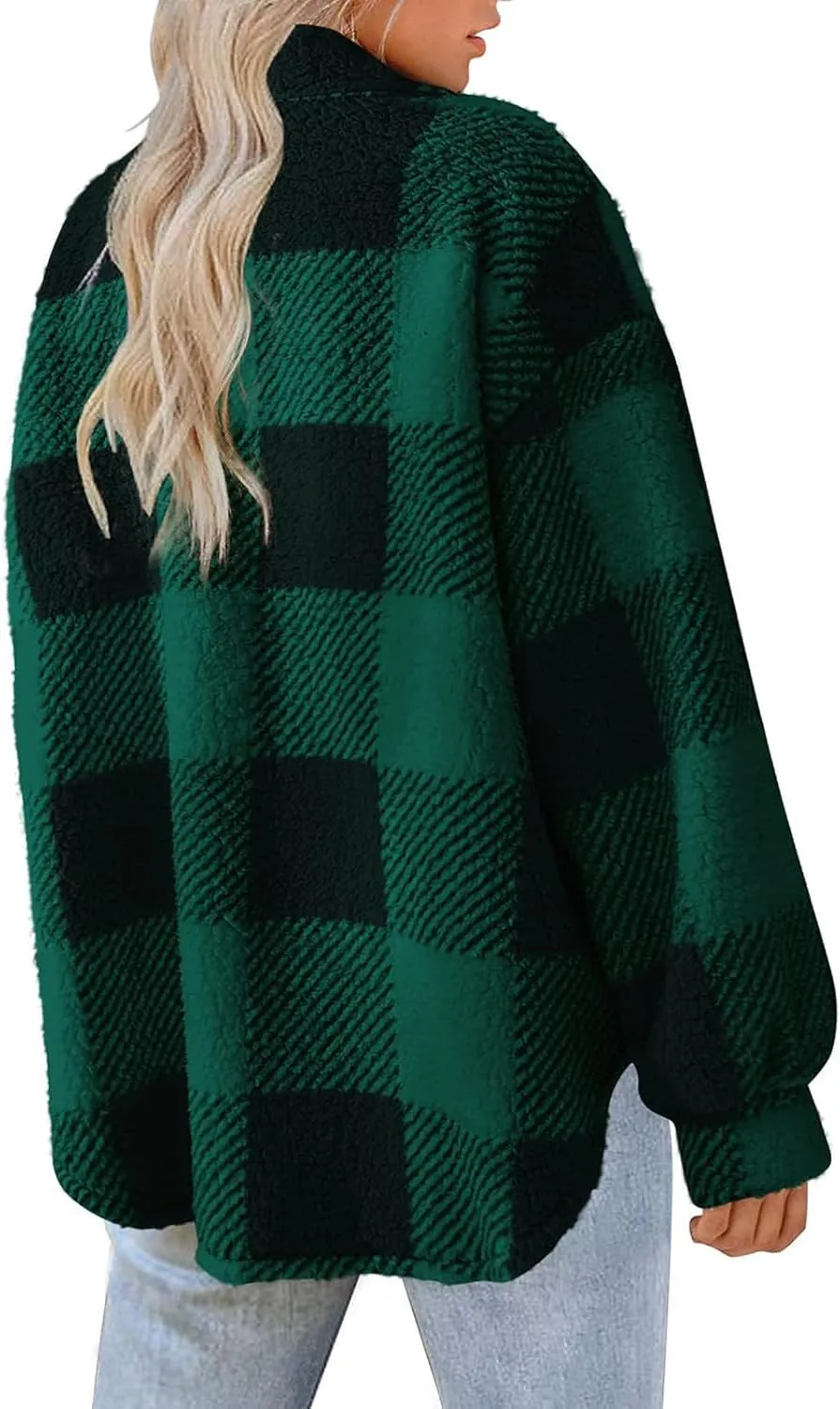 Flannel Jacket Women Button Down Sherpa Fleece Jacket Plus Size Plaid Shacket Soft Fluffy Fuzzy Sweater Outerwear