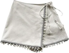 Floerns Women's Asymmetrical Hem Wrap Skirt Shorts Drawstring Side Tassel Binding Skort Shorts
