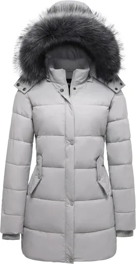 GGleaf Women's Winter Thicken Puffer Coat Warm Snow Jacket with Fur Removable Hood