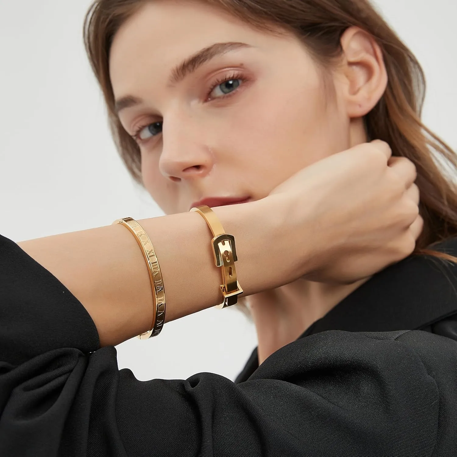 Gold Silver Plated Bracelets for Men Women Roman Numeral Bangle Bracelet Stainless Steel Personalized Engraved Unisex Gift