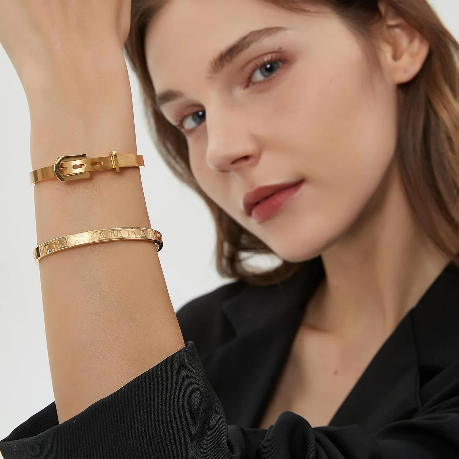 Gold Silver Plated Bracelets for Men Women Roman Numeral Bangle Bracelet Stainless Steel Personalized Engraved Unisex Gift