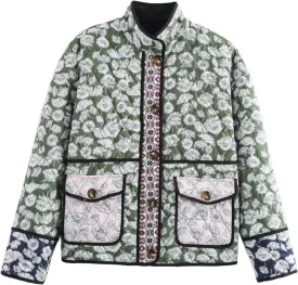 HOTIAN Floral Printed Puff Jackets for Women Lightweight Cropped Padded Puffer Jacket Cardigan Quilted Winter Coats