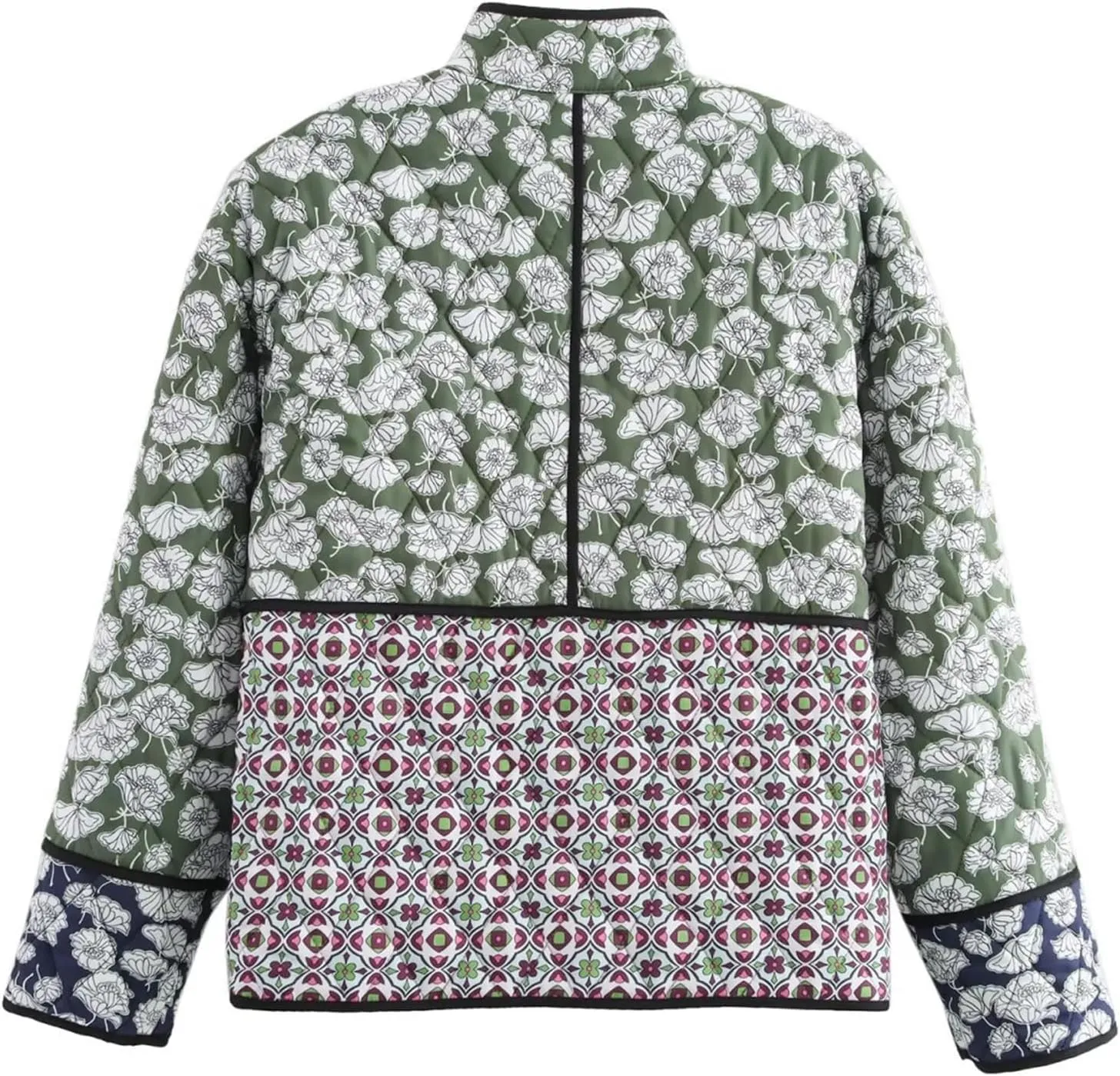 HOTIAN Floral Printed Puff Jackets for Women Lightweight Cropped Padded Puffer Jacket Cardigan Quilted Winter Coats