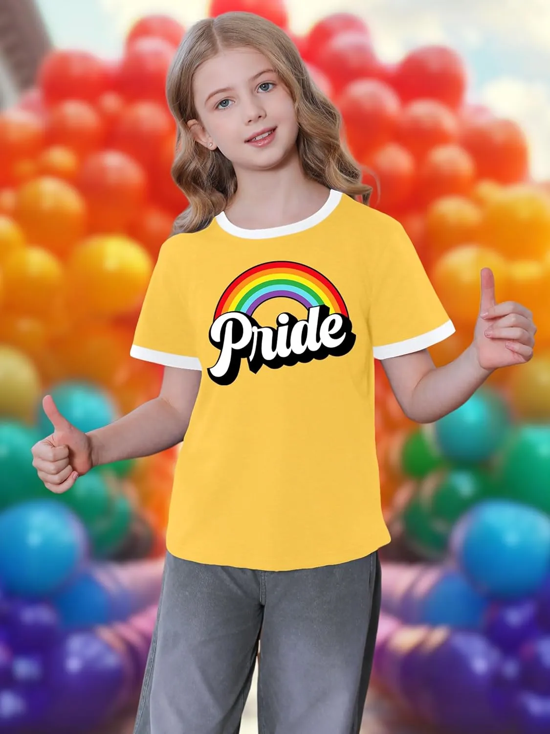 LAZYCHILD Girls Pride Shirts for Kids Rainbow Heart Graphic Tees LGBT Equality Tshirt Love Outfits 5-14y Tops