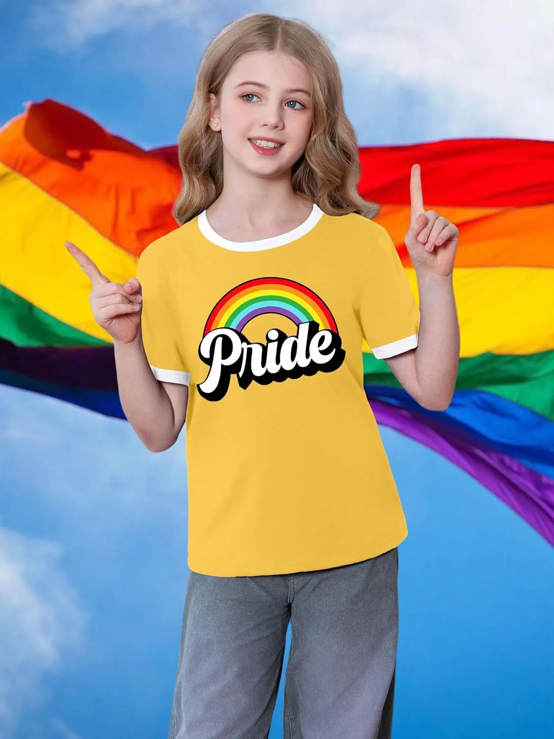 LAZYCHILD Girls Pride Shirts for Kids Rainbow Heart Graphic Tees LGBT Equality Tshirt Love Outfits 5-14y Tops