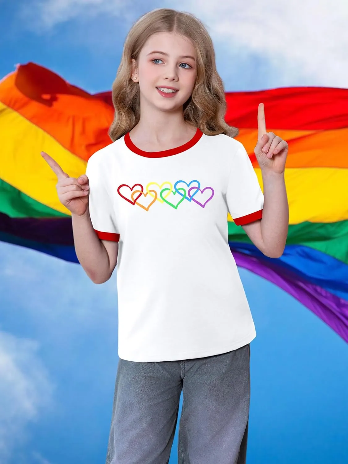 LAZYCHILD Girls Pride Shirts for Kids Rainbow Heart Graphic Tees LGBT Equality Tshirt Love Outfits 5-14y Tops