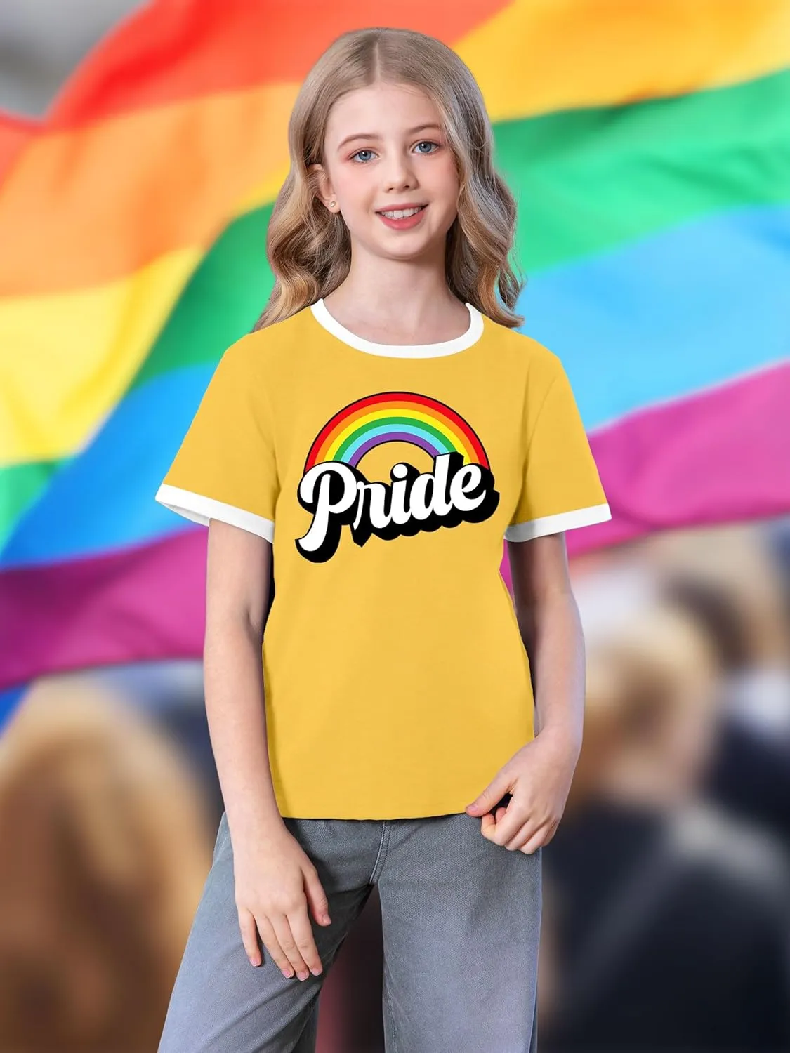 LAZYCHILD Girls Pride Shirts for Kids Rainbow Heart Graphic Tees LGBT Equality Tshirt Love Outfits 5-14y Tops