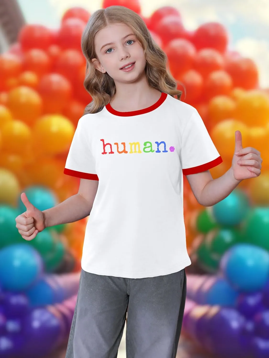 LAZYCHILD Girls Pride Shirts for Kids Rainbow Heart Graphic Tees LGBT Equality Tshirt Love Outfits 5-14y Tops