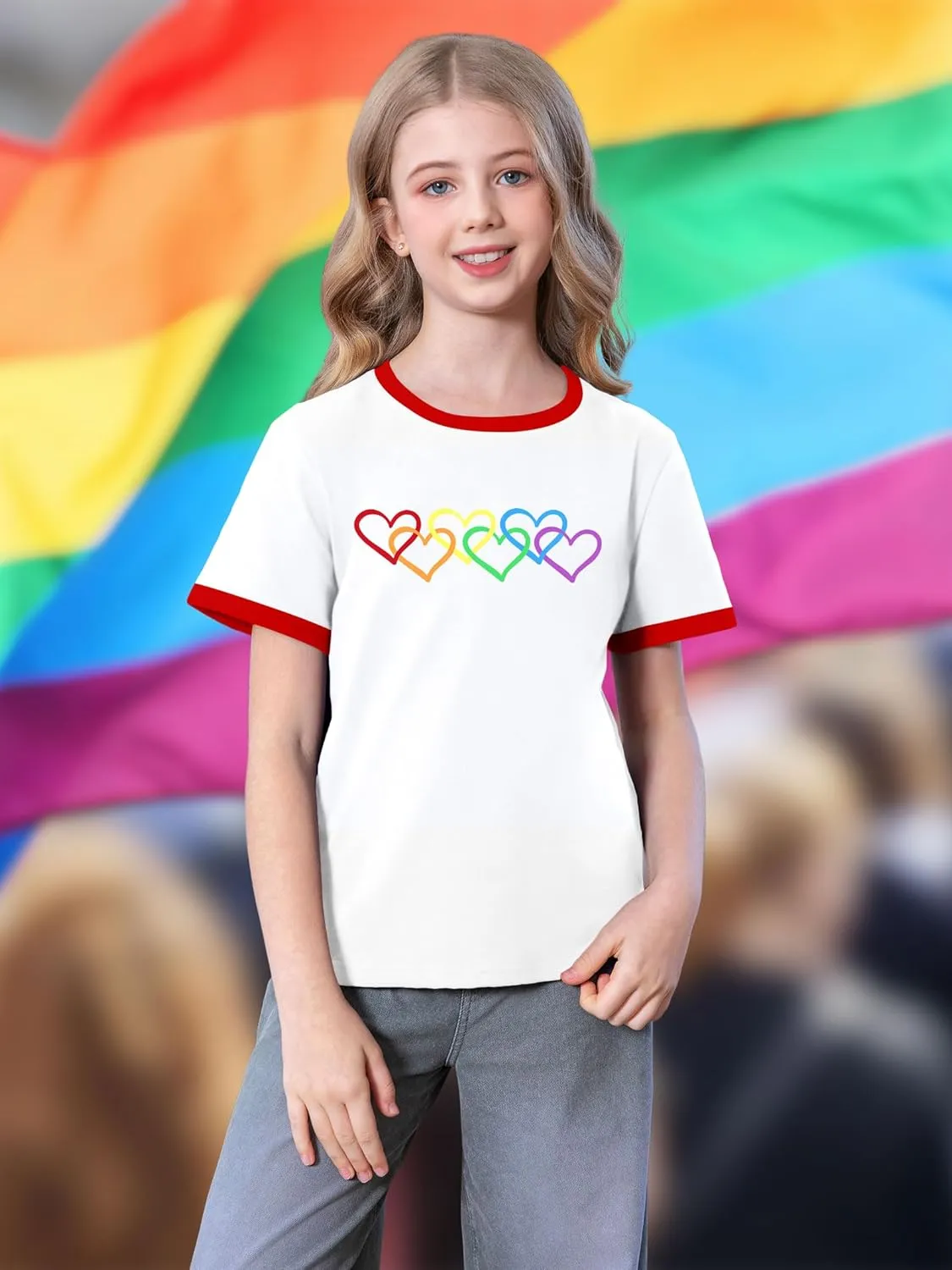 LAZYCHILD Girls Pride Shirts for Kids Rainbow Heart Graphic Tees LGBT Equality Tshirt Love Outfits 5-14y Tops