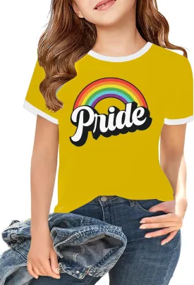 LAZYCHILD Girls Pride Shirts for Kids Rainbow Heart Graphic Tees LGBT Equality Tshirt Love Outfits 5-14y Tops