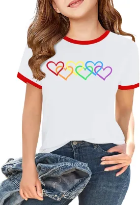 LAZYCHILD Girls Pride Shirts for Kids Rainbow Heart Graphic Tees LGBT Equality Tshirt Love Outfits 5-14y Tops