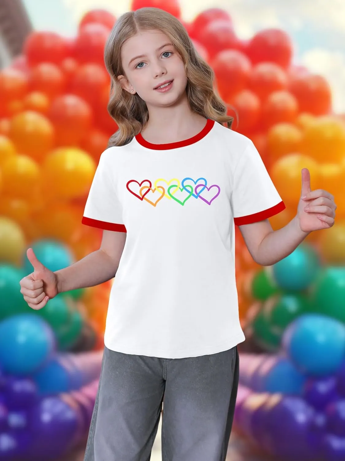 LAZYCHILD Girls Pride Shirts for Kids Rainbow Heart Graphic Tees LGBT Equality Tshirt Love Outfits 5-14y Tops