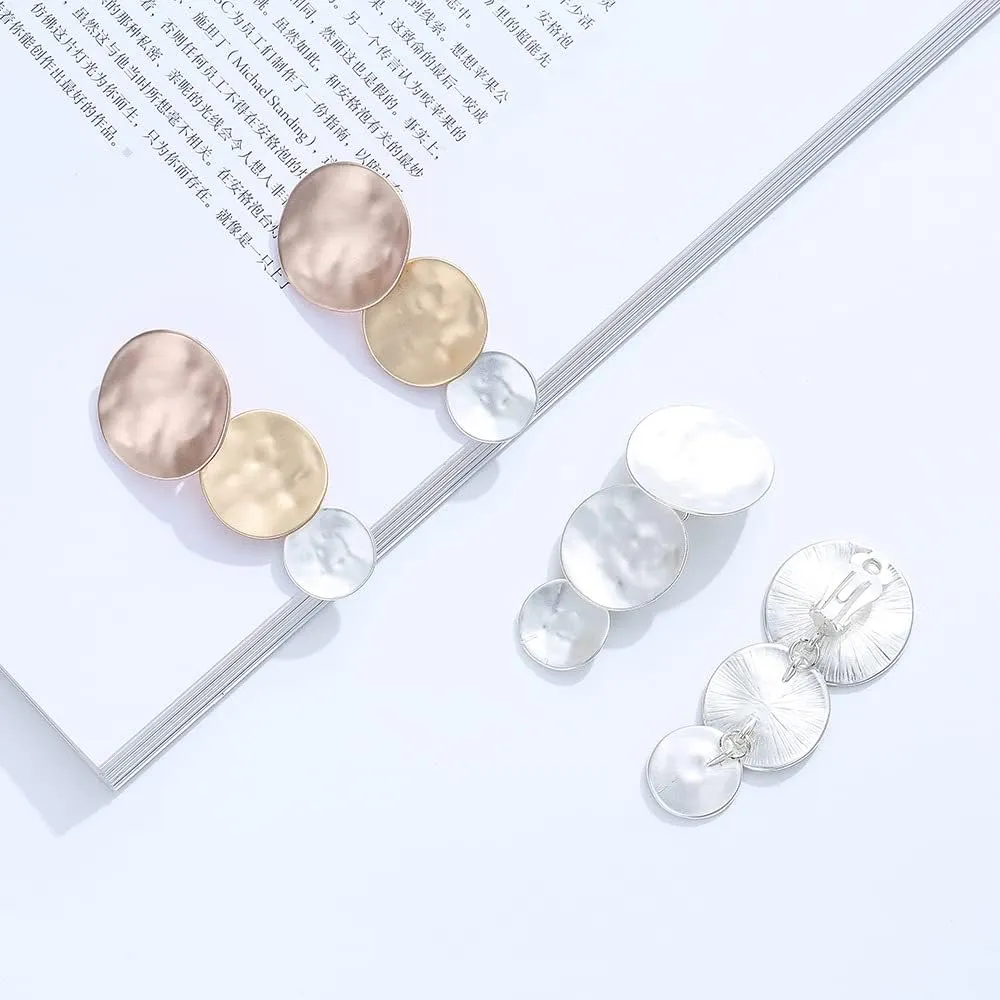 Matte Gold Silver Geometry Clip On Earrings for Women Retro Drop Clip Earrings for Women