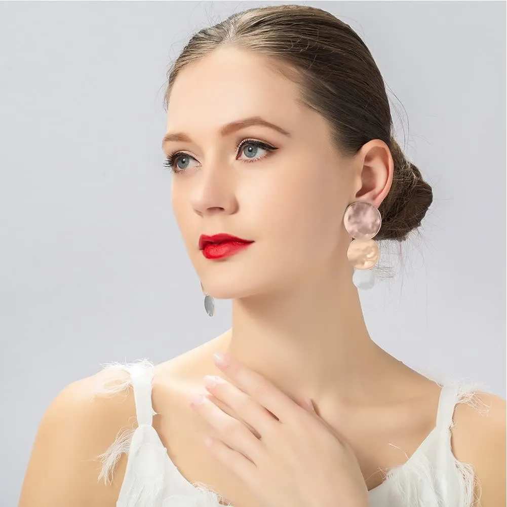 Matte Gold Silver Geometry Clip On Earrings for Women Retro Drop Clip Earrings for Women