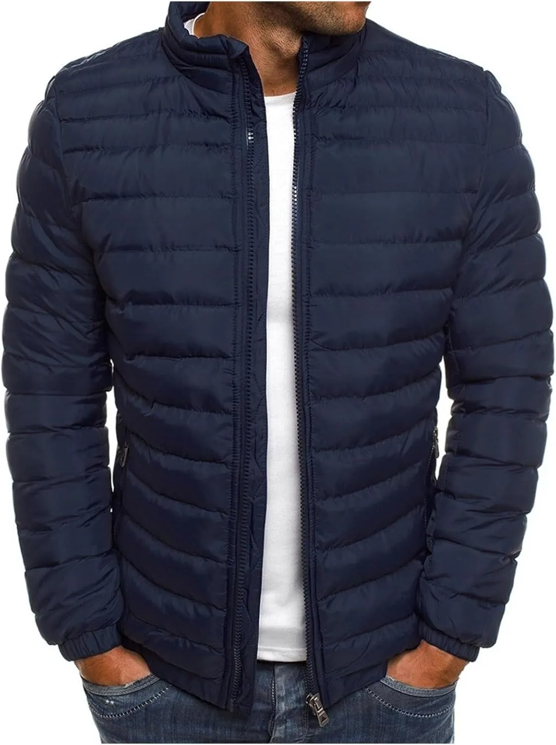 Men's Puffer Jacket Lightweight Quilted Jacket for Men Zip Up Windproof Insulated Winter Coat Warm Padded Coats