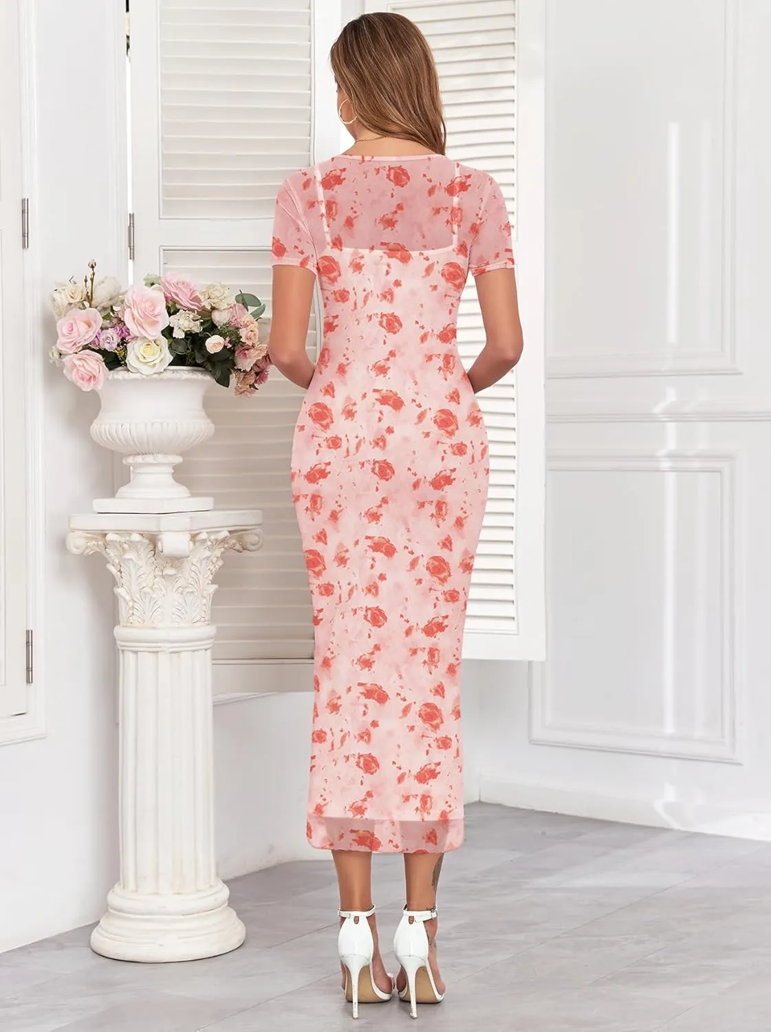 Mesh Maternity Dress Ruched Side Round Neck Pregnancy Dresses Baby Shower Wedding Guest Cocktail Party 2024 Fall