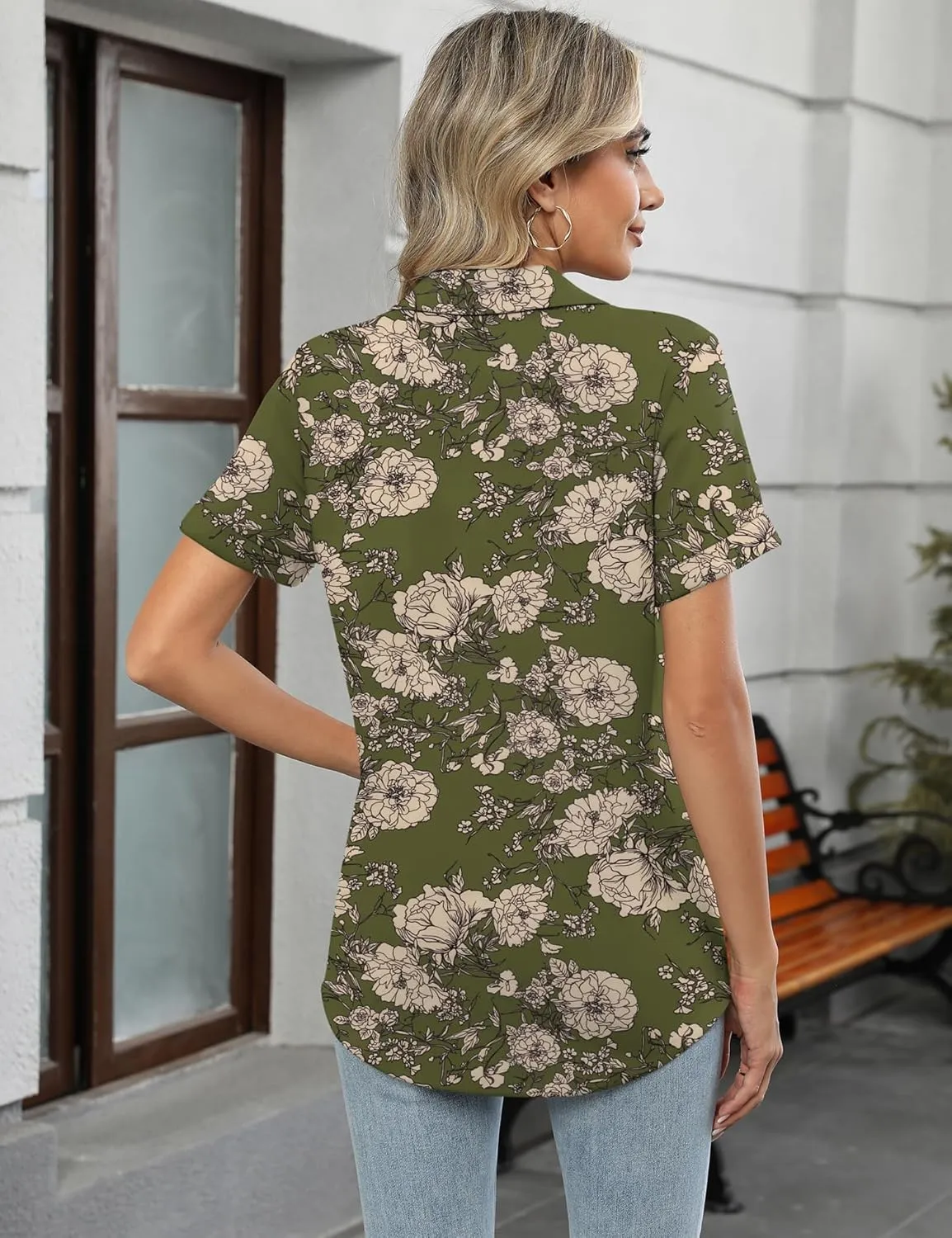 Micoson Womens Polo Shirts Dressy V Neck Business Casual Tops Lapel Collar Short Sleeve Summer Shirts Loose Fit Work Blouses